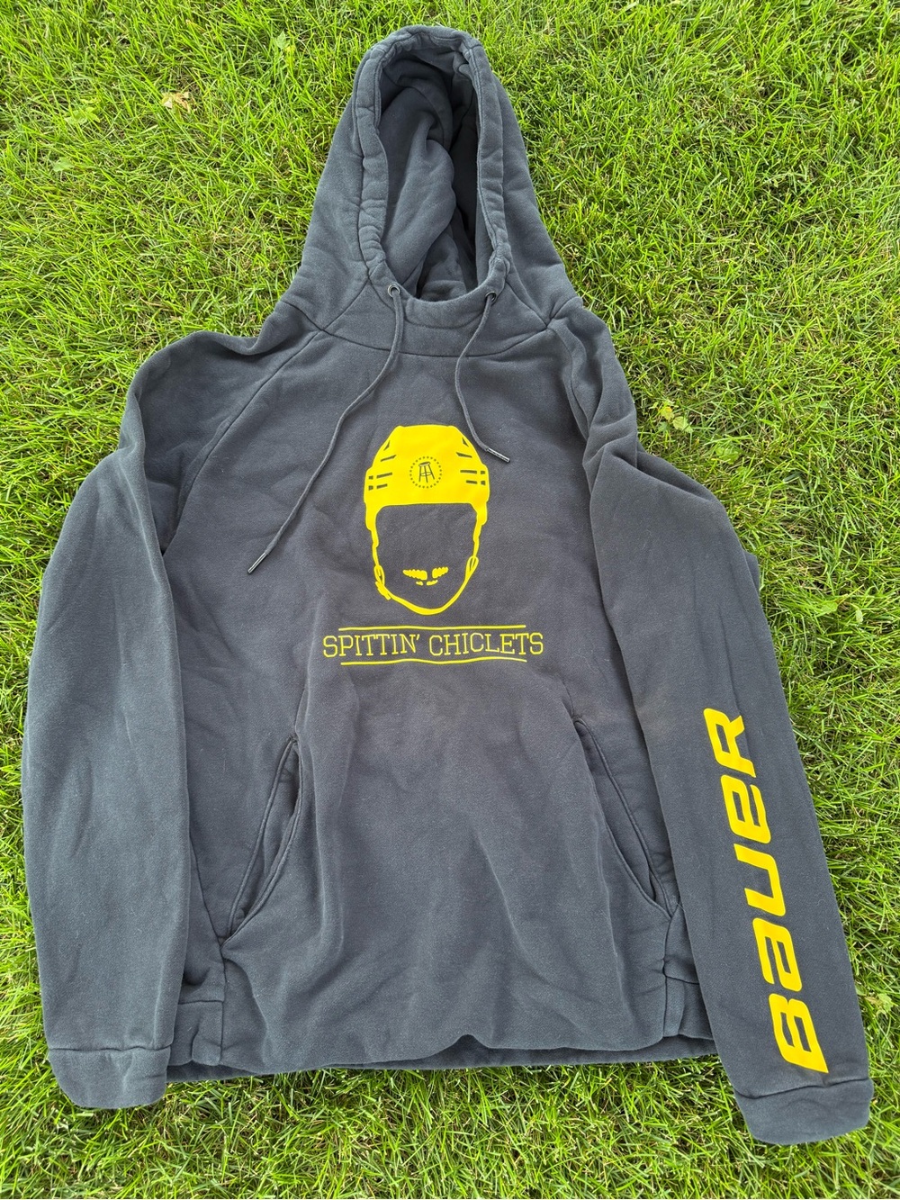 Bauer Men's Black Hoodie with Yellow Graphic Spittin’ Chiclets large